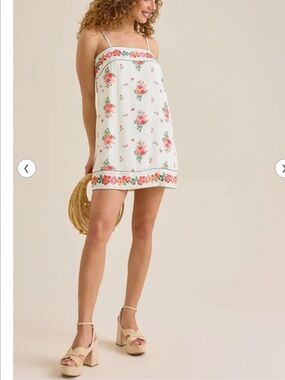 Altar'd State Cream Floral Cami Dress with Pink & Coral Accents